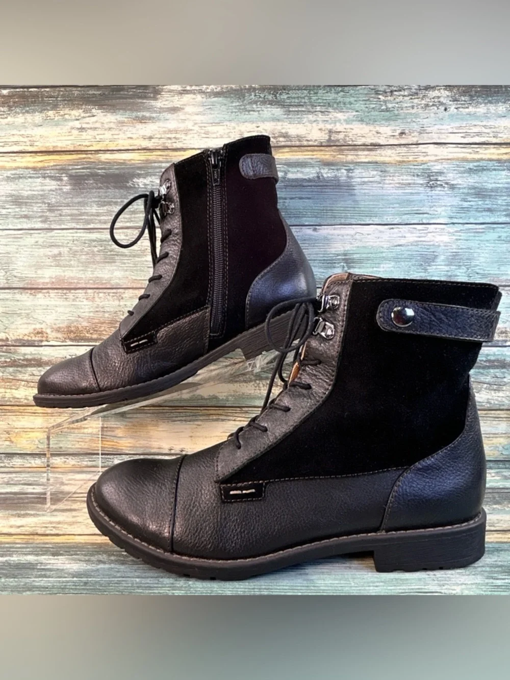 Montana Artisan Combat Boot Womens 8 Black Leather/Suede Military Grunge Western